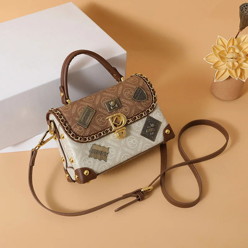 Retro Shoulder Crossbody Bag Exquisite Bear Badge Decoration