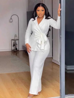 White Blazer Suit with Straight Trouser