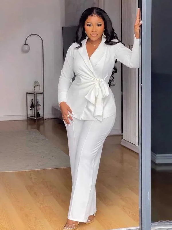 White Blazer Suit with Straight Trouser
