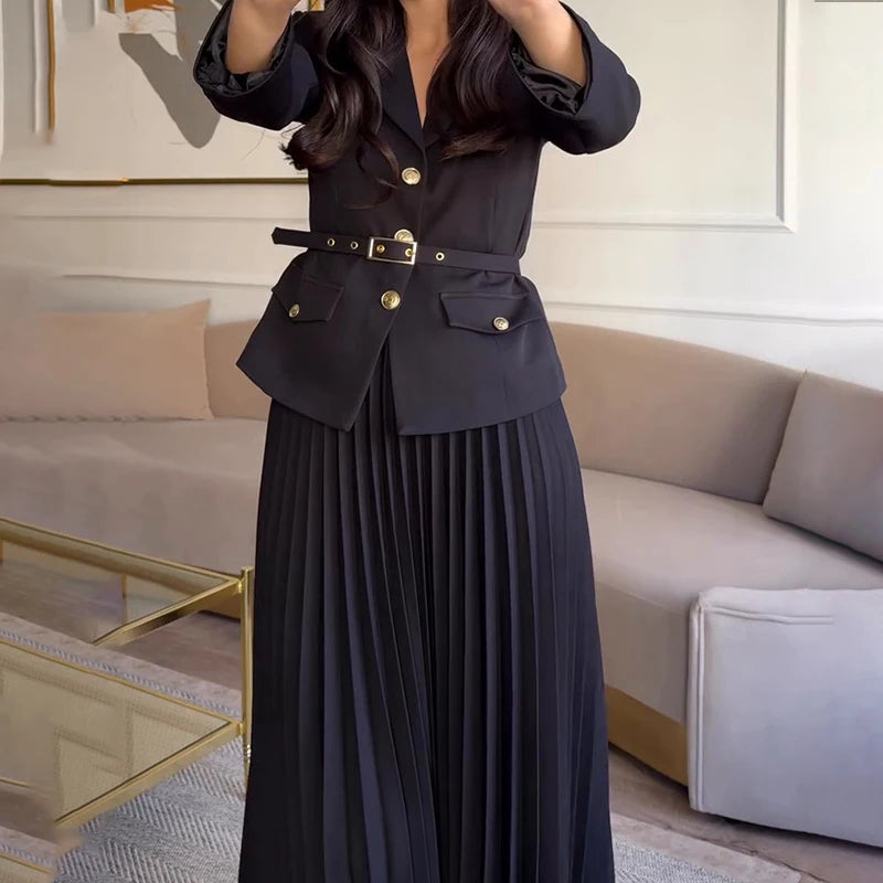 Elegant Spring Long Sleeved Jacket and Skirt Suit