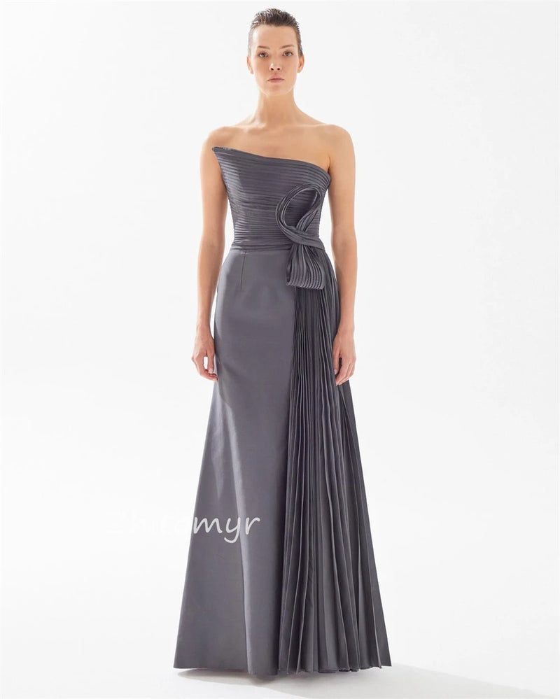 Strapless A-line Pleats Bespoke Occasion Dress
