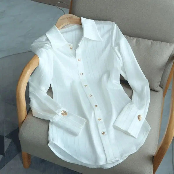 White Striped Patchwork Shirt For Women