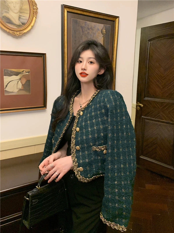 Elegant Vintage Cropped Tweed Jacket