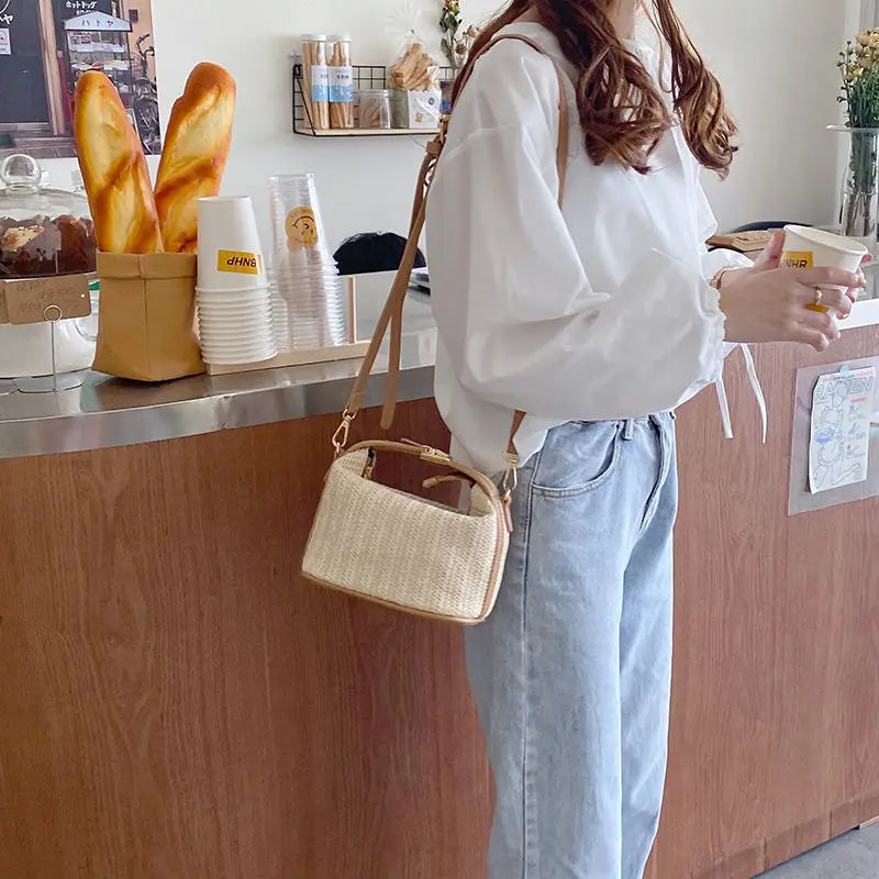 Summer Small Straw Trendy Shoulder Woven Bucket Bag
