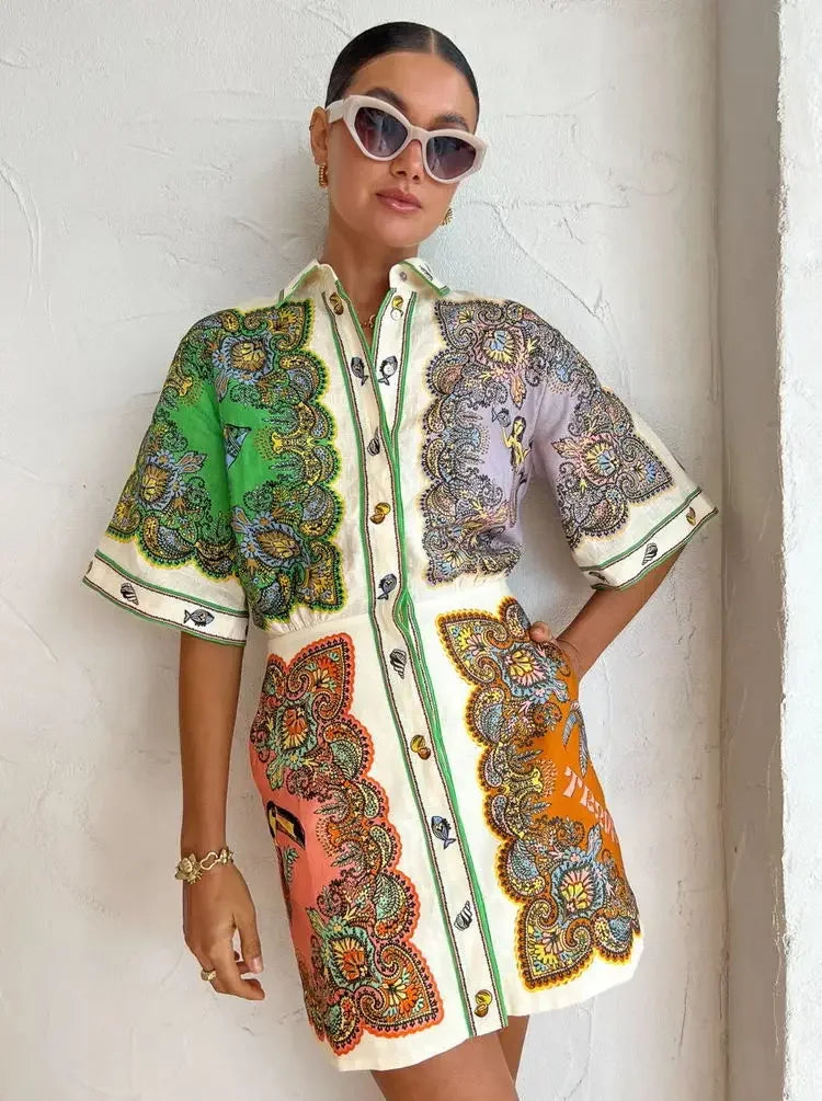 Printed Cotton and Linen Dress