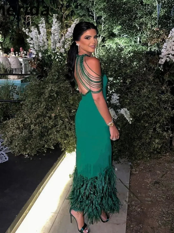 Elegant Vintage Bead Backless Dress
