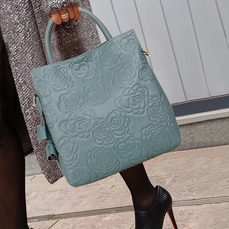 Classic embossed women's bag leather pit bag