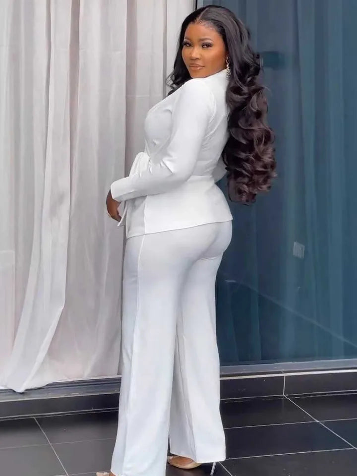 White Blazer Suit with Straight Trouser