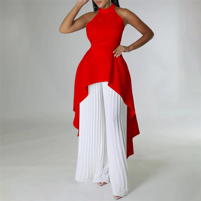 Turkey Sleeveless Tops Pleated Trouser Suit