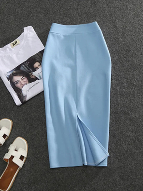 Pencil Solid Pur High Waist Slim Skirt