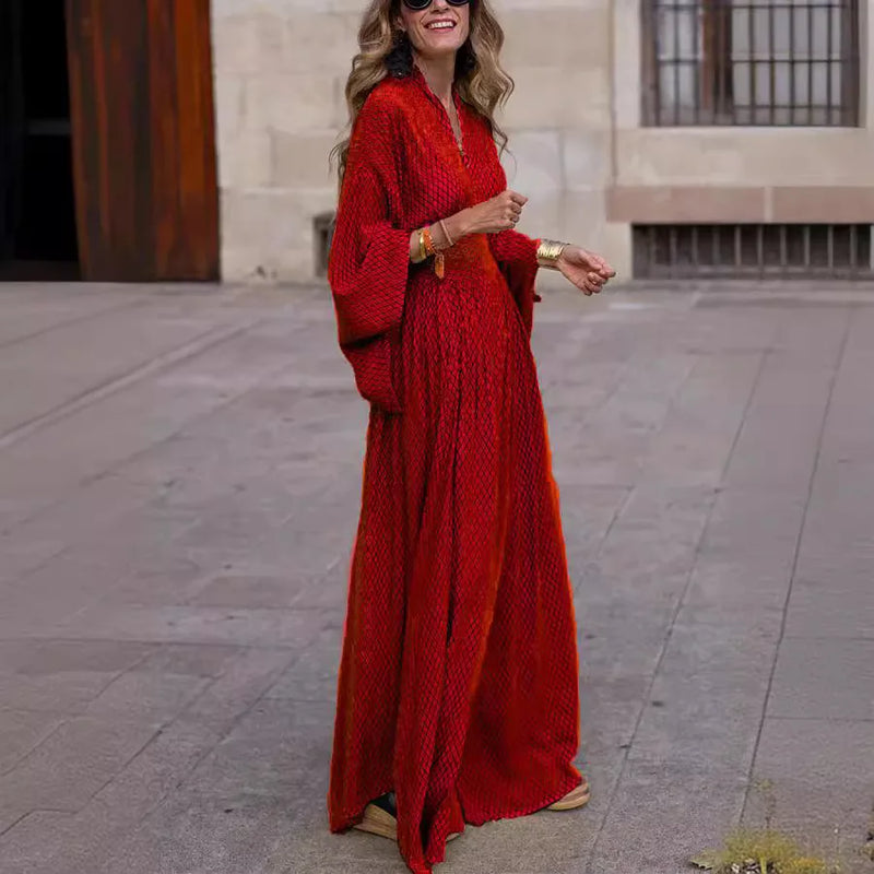 Boho Sexy V-neck Flare Long Sleeve Maxi Dress