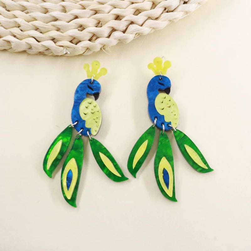 Cute Parrot Acrylic Birds Drop Dangle Earrings