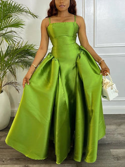 Vintage Cute A Line Puffy Big Swing Green Strap Dress