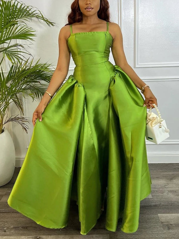 Vintage Cute A Line Puffy Big Swing Green Strap Dress