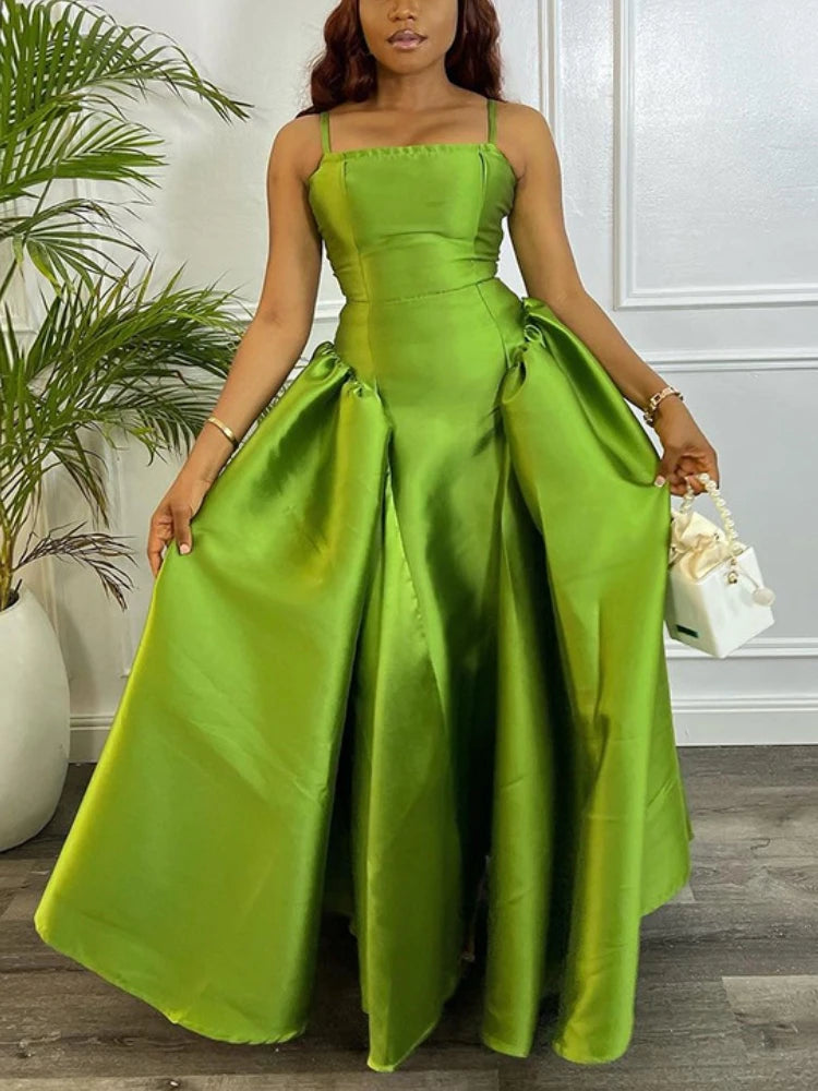 Vintage Cute A Line Puffy Big Swing Green Strap Dress