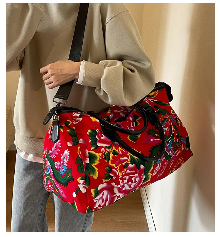 Big Flower Canvas Travel Bag