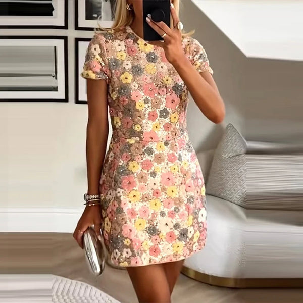 Elegant O-neck A-Line Short Sleeve Short Dress