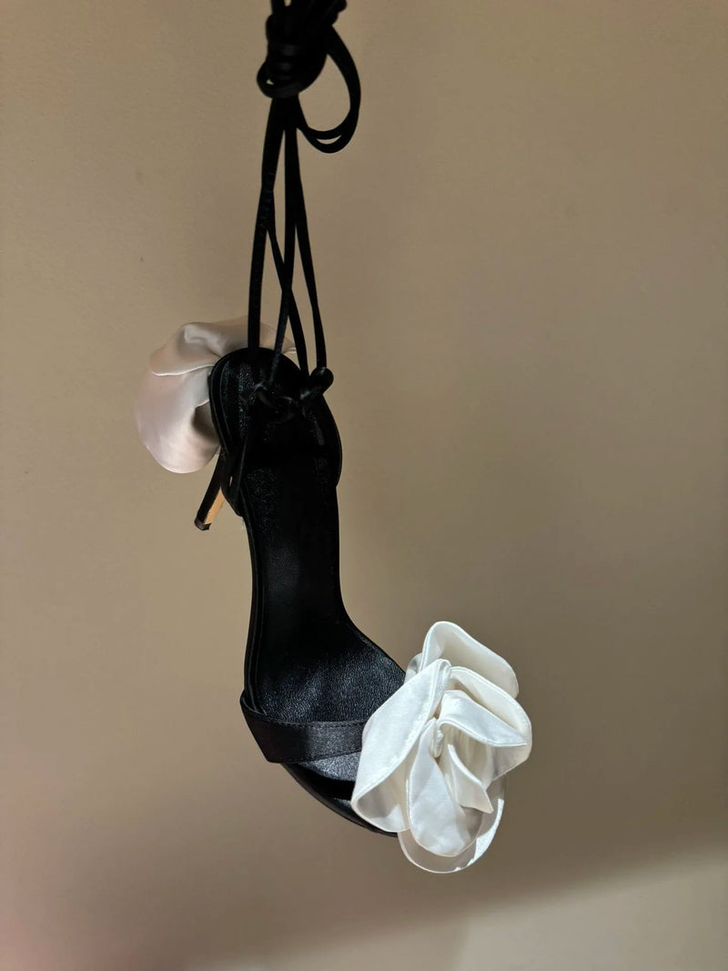 Silk Rose High Heel Strap Sandals