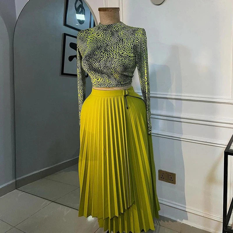 Elegant Pleated Irregular High Waist Buckle Mid-length A-line Skirts