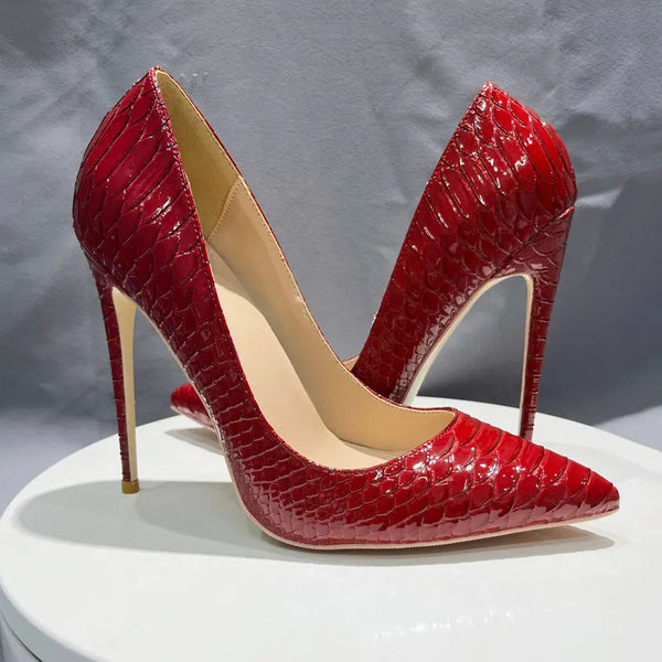 Red Crocodile Effect Pointy Toe Snakeskin