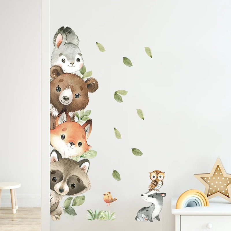 1PC Cute Cartoon Probe Stacked Sitting Small Animal Wall Stickers