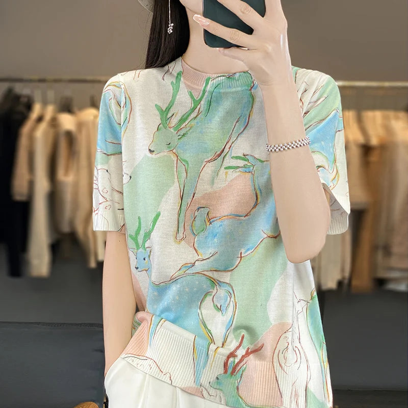 Thin Knitted Short-Sleeved Mulberry Silk Ice Silk Shirt
