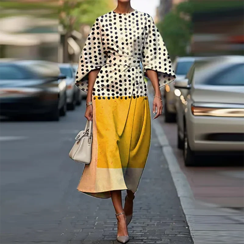 Elegant O-neck Half Sleeved Bohemian Vintage Dress