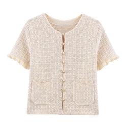 Elegant Ruffle Sleeve O Neck Wave Cut Chic