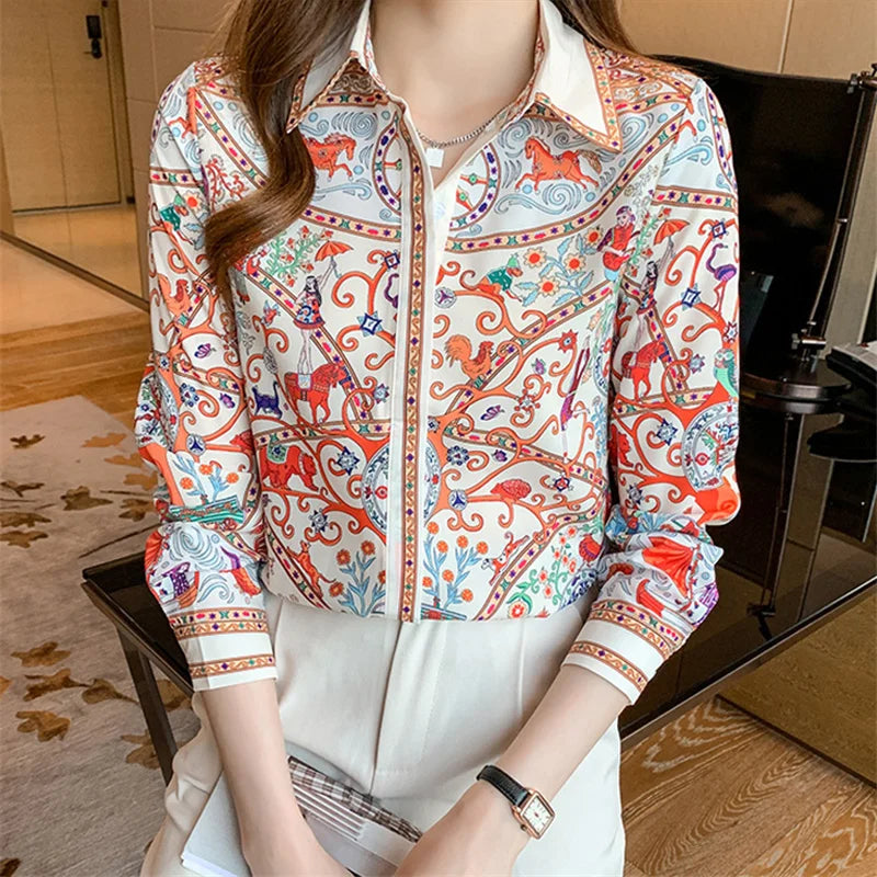 Vintage Shirt Autumn Long Sleeve Luxury Print Blouses