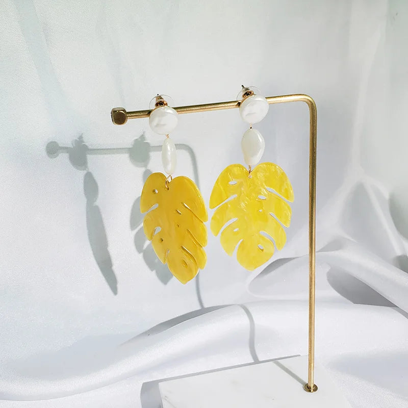 Resin Leaf Dangle Earrings