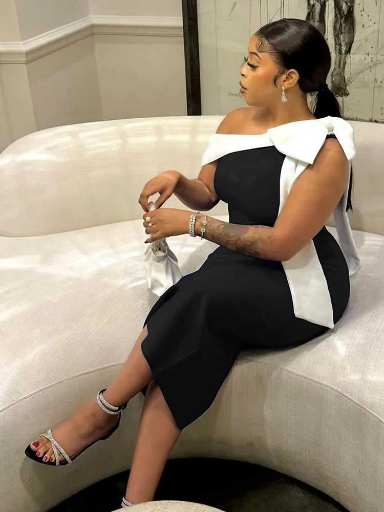 Elegant Lady Dress High Waist Knitted One-piece Dress