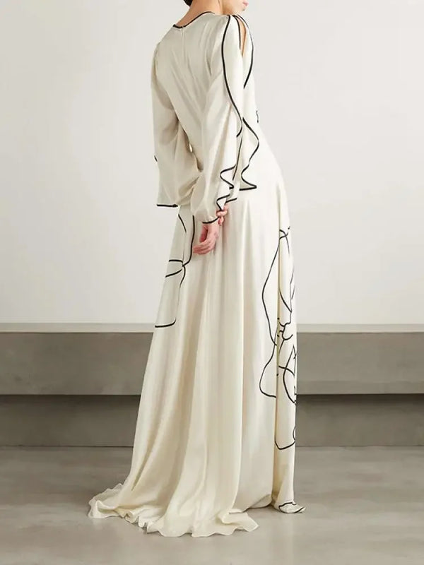 British Style Flower Printed Evening Dress