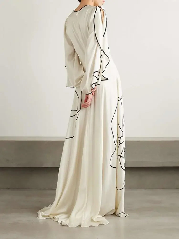 British Style Flower Printed Evening Dress