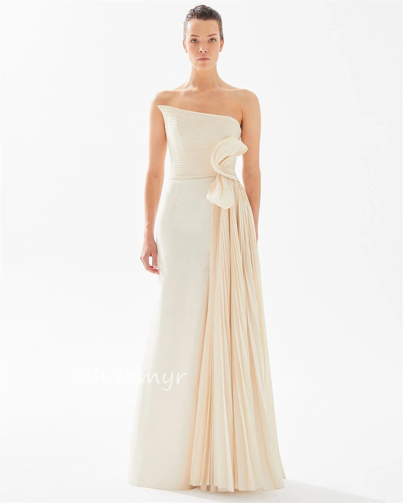 Strapless A-line Pleats Bespoke Occasion Dress