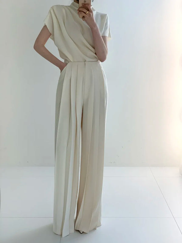 Casual Summer High Waist Ruched Wide Leg Pants