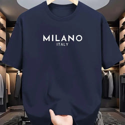 Pure Cotton MILANO ITALY Round Neck Short Sleeved T-shirt Top
