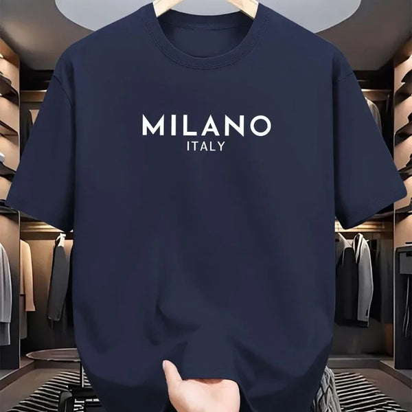Pure Cotton MILANO ITALY Round Neck Short Sleeved T-shirt Top