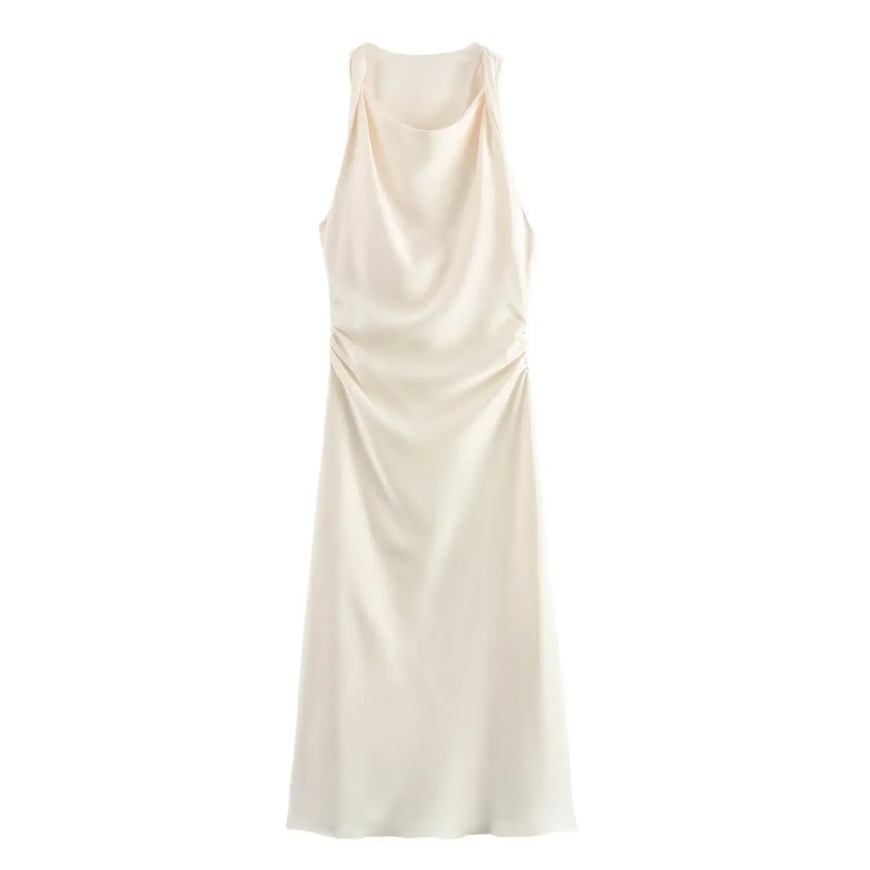 Sleeveless Temperament Silk Midi Long Dress