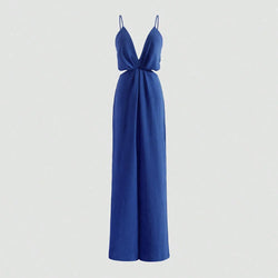 Pleated Wide Leg Jumpsuits, Sexy Backless With Zipper,