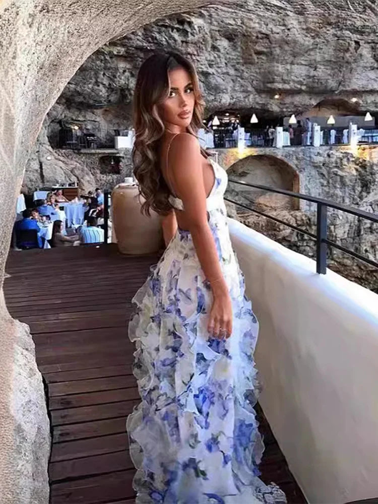 Chiffon Ruffles Strapless Sleeveless Backless Dress
