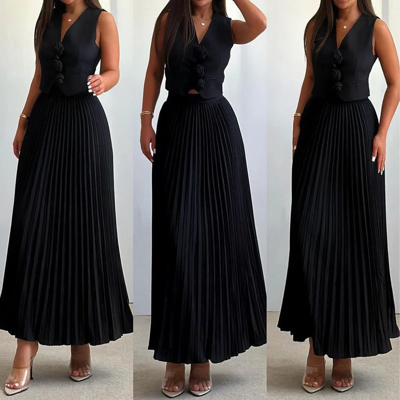 Sleeveless V Neck Vest 2 Pieces Set