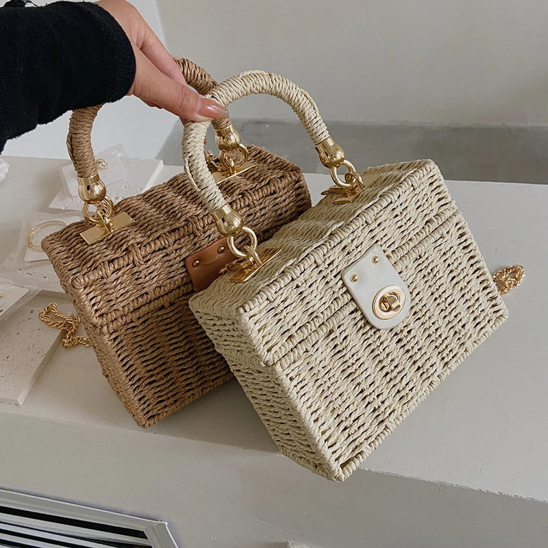 Rattan Straw Shoulder Bag Boho Hand-Woven
