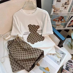 Summer Casual Embroidery Short Sleeve Shorts 2-Piece Set