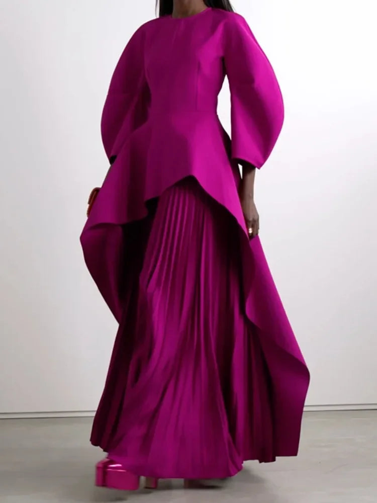 CAMINA New Spring Fuchsia Banquet Long Sleeve Dress