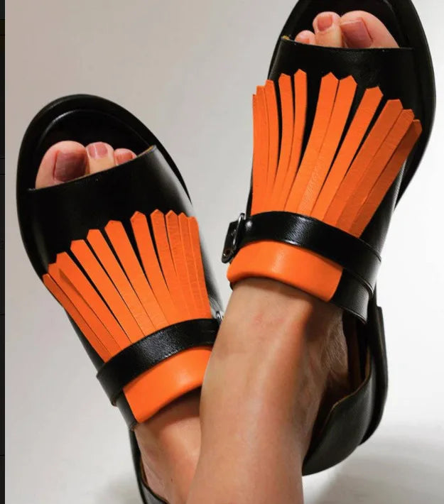 Peep Toe Tassel Sandals Casual Flat Heel