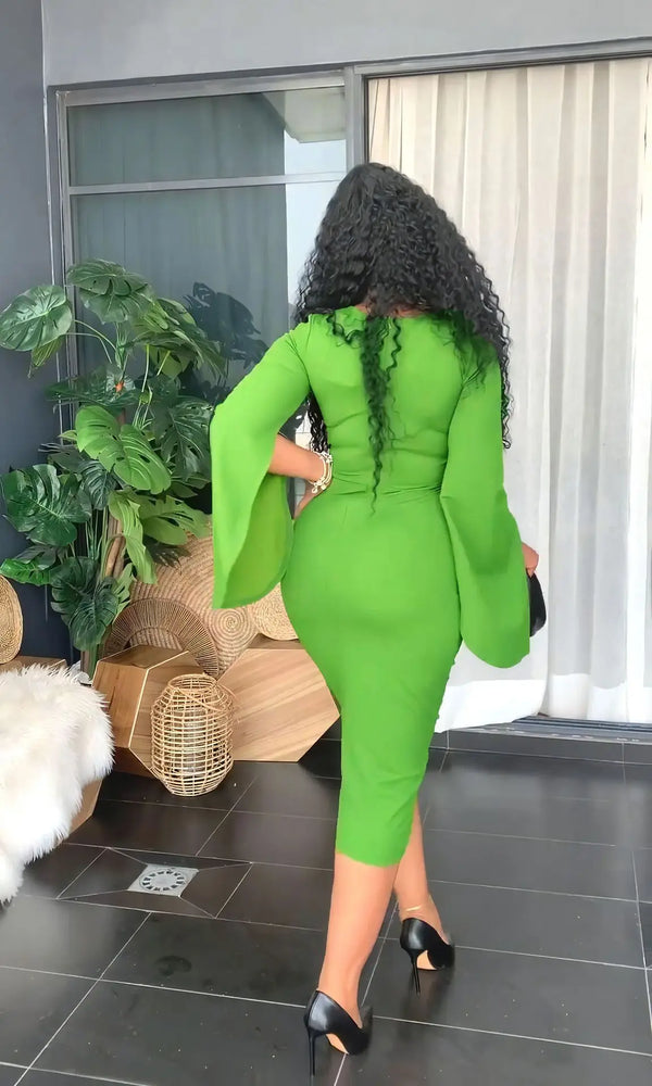 Pencil Sleeve O Neck Length Split Dress