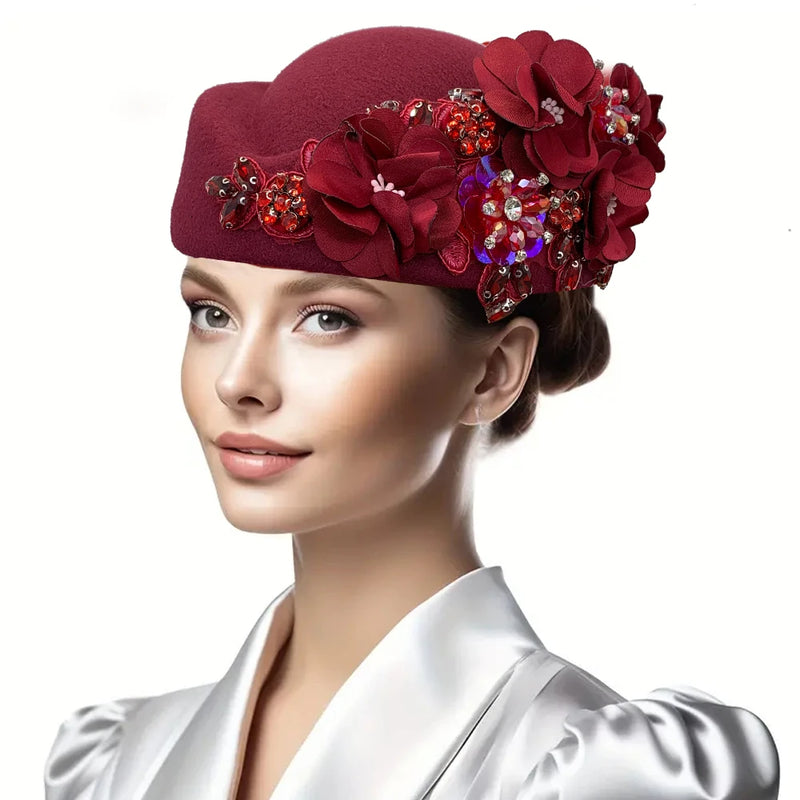 Church Fascinator With Flower Ladies Soft Beret Caps