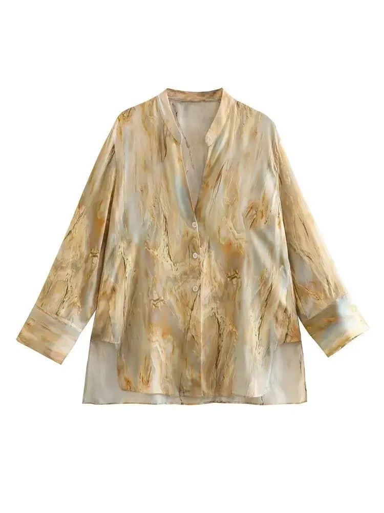 Women's Shirt and Pants Set Process Tie Dyed Silk Satin