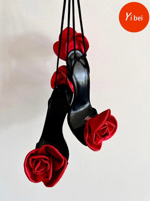 Silk Rose High Heel Strap Sandals