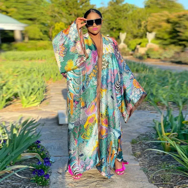 Boho Printed Loose Casual Long Kimono Maxi Dress